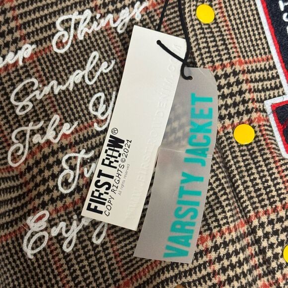 🔥 NWT FIRST ROW GLENCHECK LETTERMAN VARSITY retro plaid JACKET size small - Picture 6 of 10